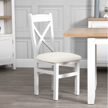Derwent White 1.2m Table and 4 Fabric Cross Back Chairs