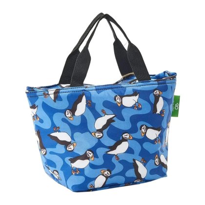 Eco Chic Lightweight Blue Puffin Insulated Foldable Lunch Bag