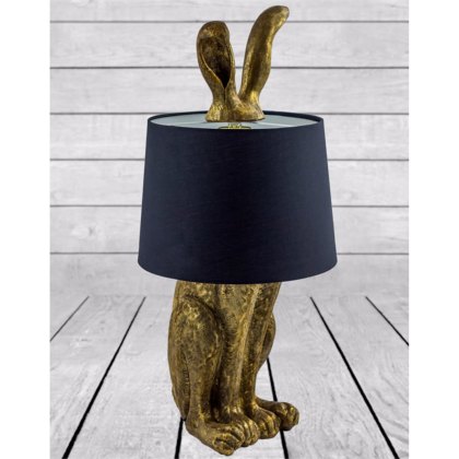 Antique Gold Rabbit Ears Lamp with Black Shade