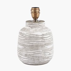 Alina White Dot Design Small Stoneware Table Lamp with Natural Linen Shade