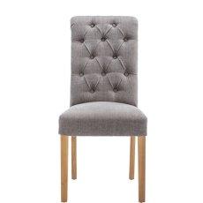 Button Back Scroll Top Dining Chair in Grey