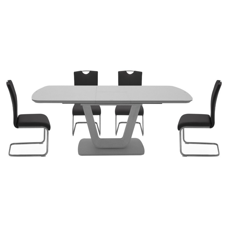 Lazzaro 1.6m Grey Extending Table with 4 Grey Chairs