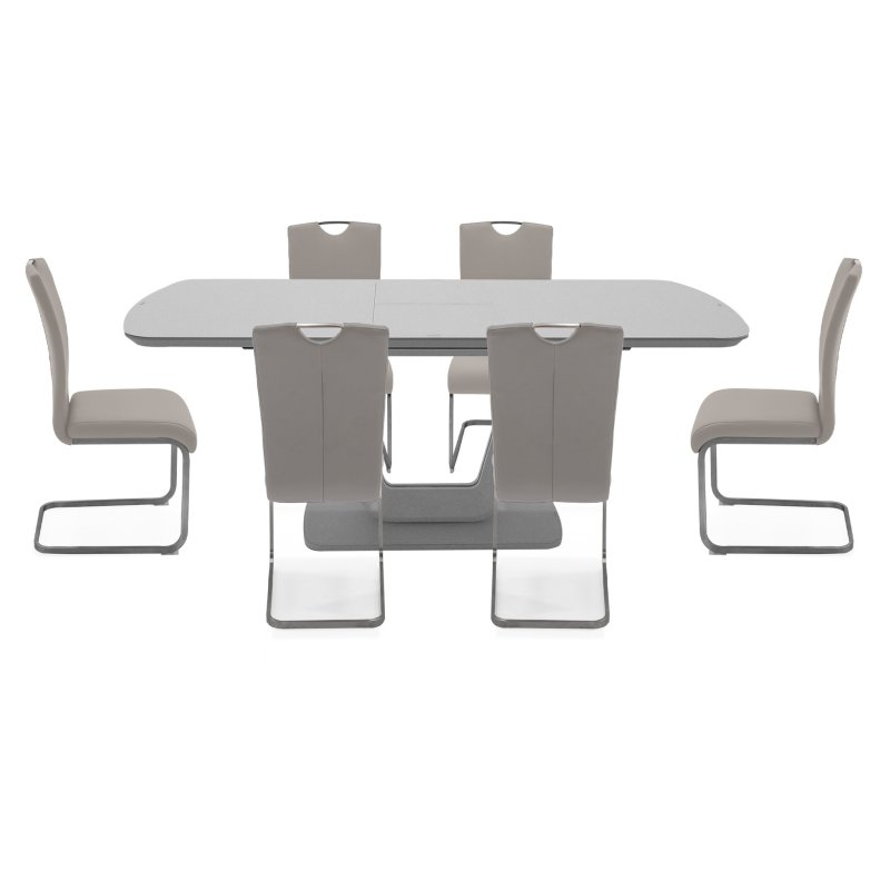 Lazzaro 1.6m Grey Extending Table with 6 Taupe Chairs