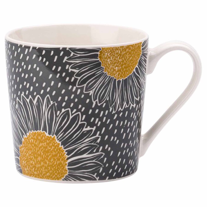 Artisan Flower Floral Mug Grey with Yellow Flower