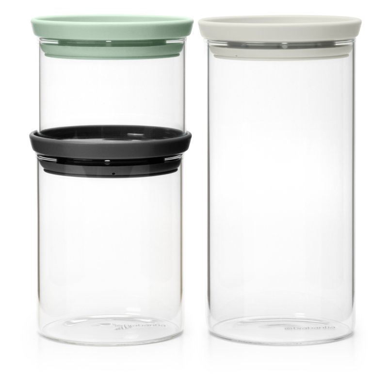 Brabantia Set Of Three Stackable Mixed Glass Jars