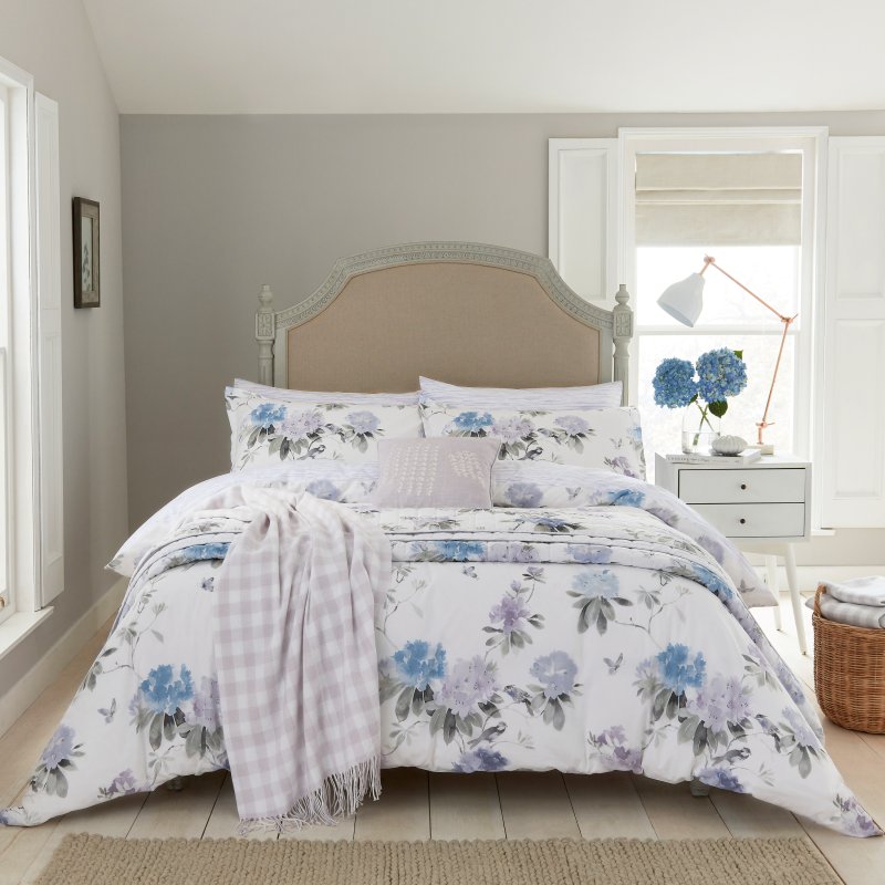 Sanderson Options Rhodera Amethyst Duvet Cover Set in a bedroom