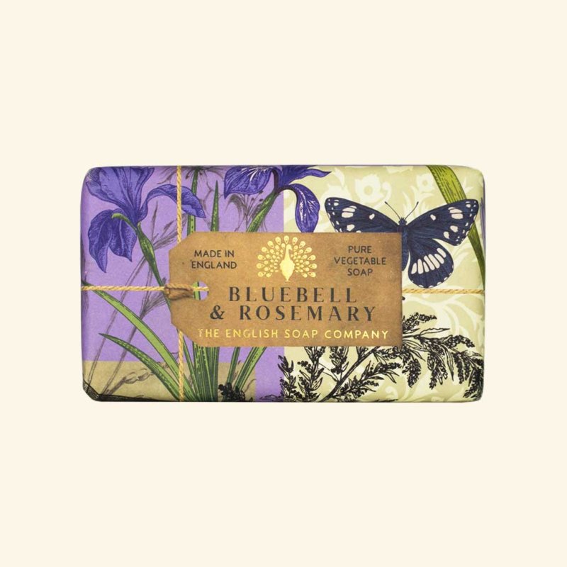 The English Soap Company Jasmine and Wild Strawberry Soap packaging on a blank background