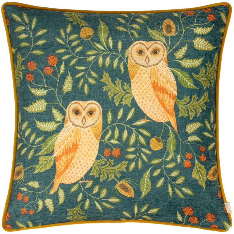 Evans Lichfield Hawthorn Owls Cushion Teal