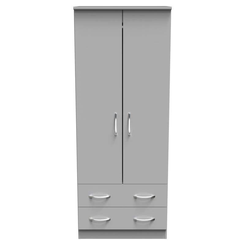 Evelyn 2 Drawer Gents Double Wardrobe Grey Matt front on image of the wardrobe on a white background