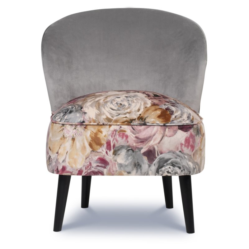 Evie Blush Botanical Fabric Accent Chair front on image of the chair on a white background
