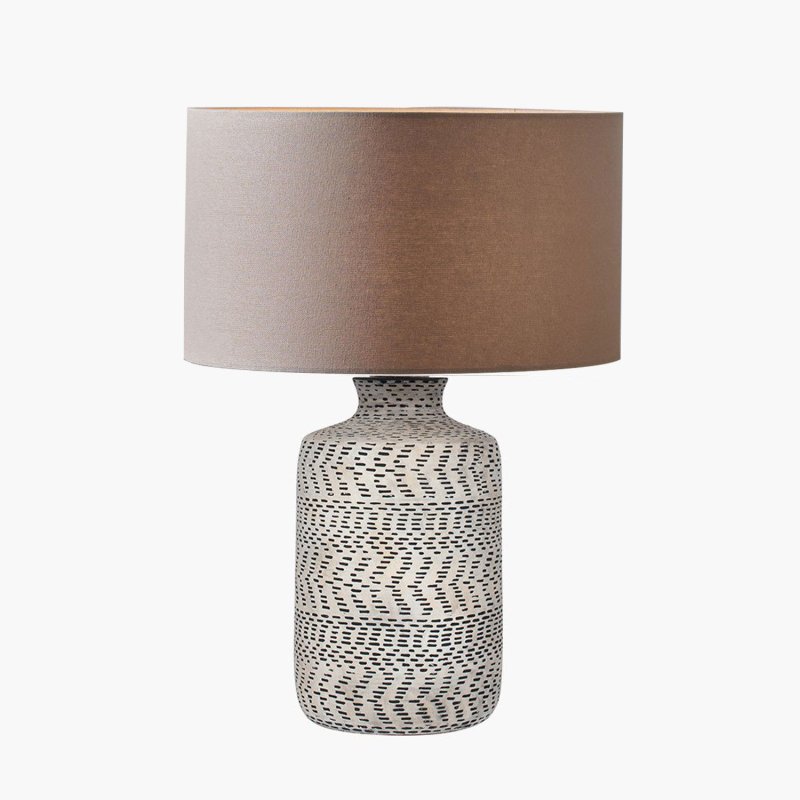 Atouk Textured Stoneware Lamp with Natural Linen Shade image of the lamp with shade on a white background