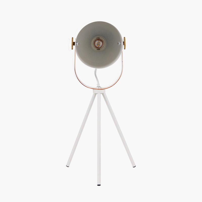 Auden White Metal Tripod Table Lamp front on image of the lamp on a white background