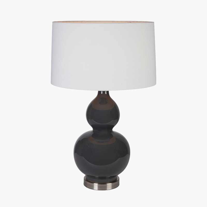Gatsby Grey Ceramic Table Lamp with Brushed Silver Metal Detail image of the lamp on a white background