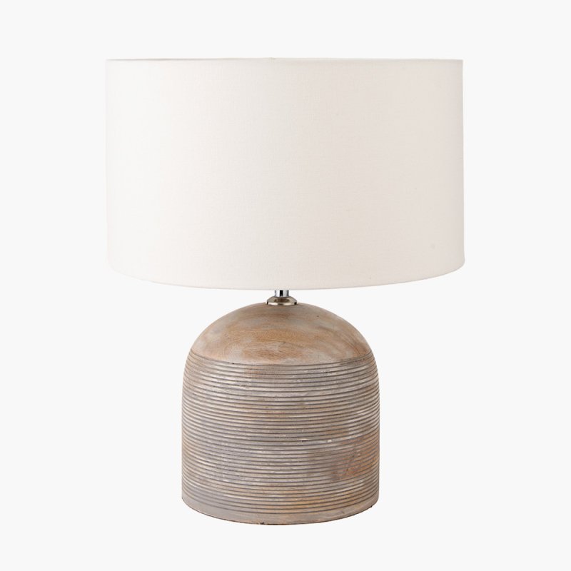 Nelu Grey Engraved Wooden Dome Table Lamp image of the lamp on a white background