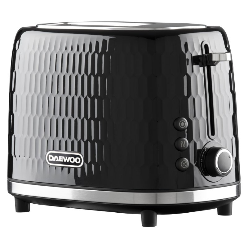 Daewoo Honeycomb 2 Slice Black Toaster image of the toaster on a white background