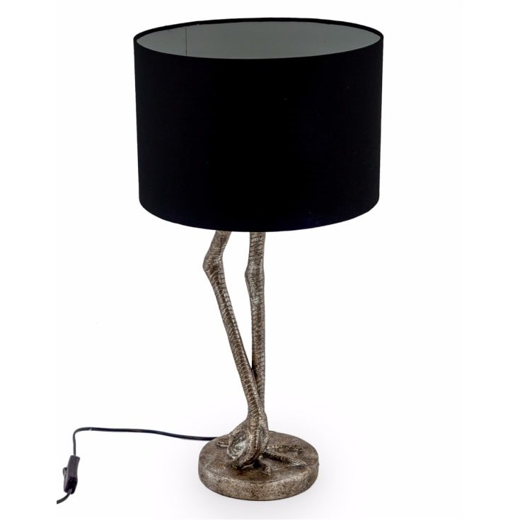 Antique Silver Flamingo Leg Table Lamp with Black Shade image of the lamp on a white background