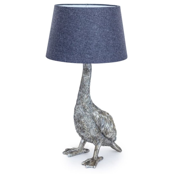 Antique Silver Goose Table Lamp with Grey Shade image of the lamp on a white background