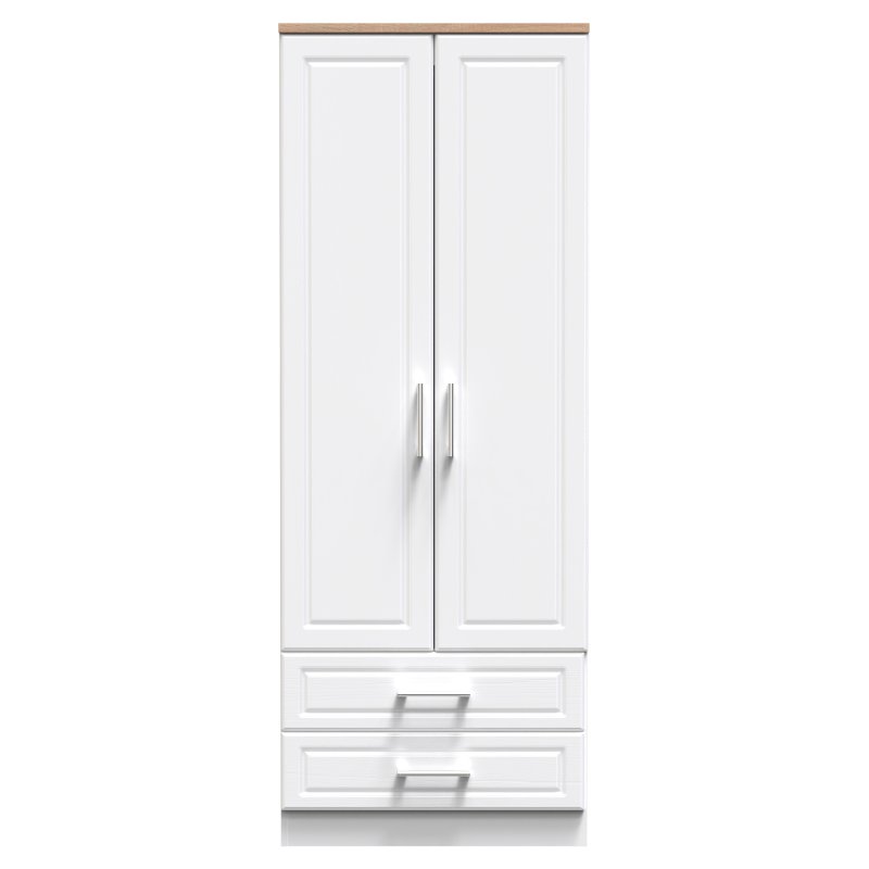 Stoneacre Tall 2ft 6in 2 Drawer Wardrobe front on image of the wardrobe on a white background