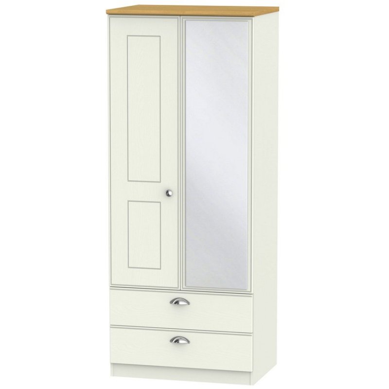 Elizabeth 2ft 6in 2 Drawer Mirror Wardrobe angled image of the wardrobe on a white background