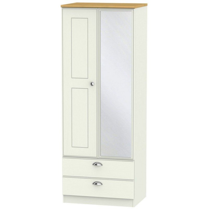 Elizabeth Tall 2ft 6in 2 Drawer Mirror Wardrobe angled image of the wardrobe on a white background
