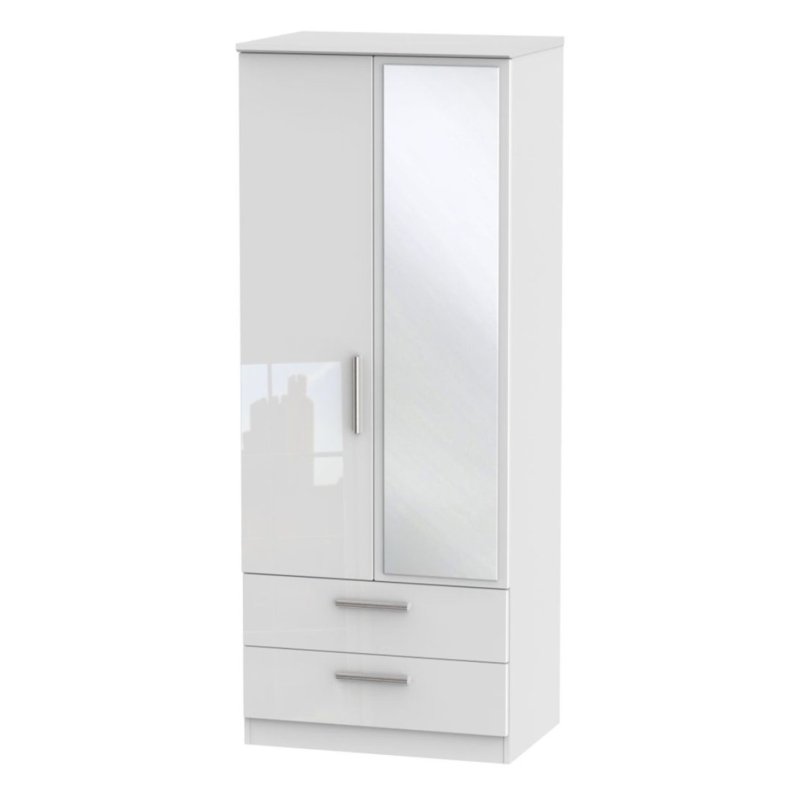 Kingsley 2ft 6in 2 Drawer Mirrored Wardrobe image of the wardrobe on a white background