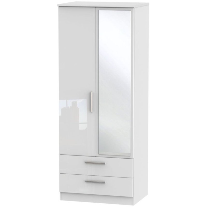 Kingsley Tall 2ft 6in 2 Drawer Mirrored Wardrobe image of the wardrobe on a white background