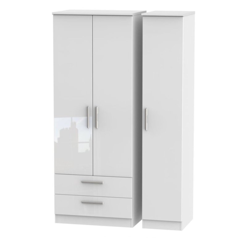 Kingsley Tall Triple 2 Drawer Wardrobe image of the wardrobe on a white background