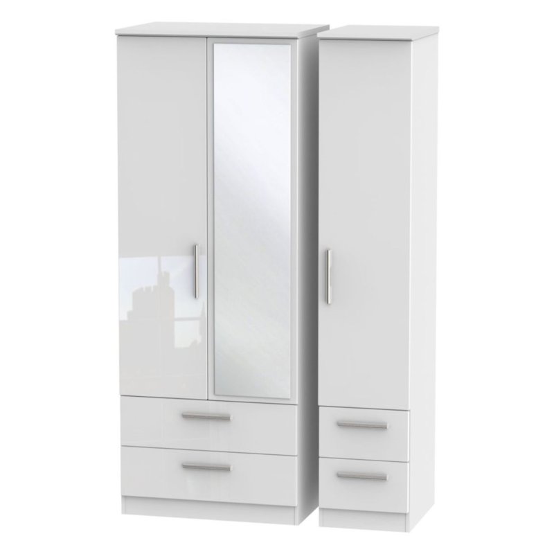 Kingsley Triple 2 Drawer Mirrored Drawer Wardrobe image of the wardrobe on a white background