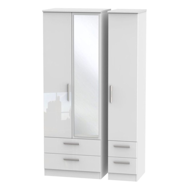 Kingsley Tall Triple 2 Drawer Mirrored Drawer Wardrobe image of the wardrobe on a white background