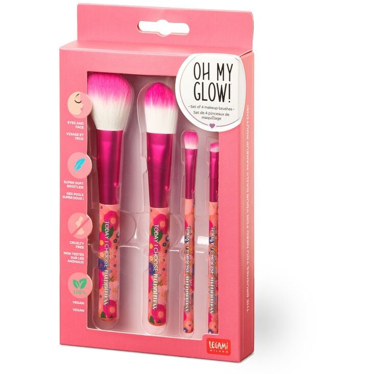 Legami Flowers Set Of 4 Make Up Brushes image of the makeup brushes in packaging on a white background