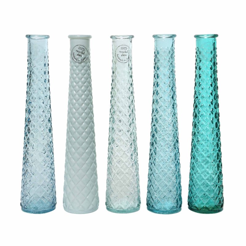 Kaemingk Tall Slim Blue Glass Vase