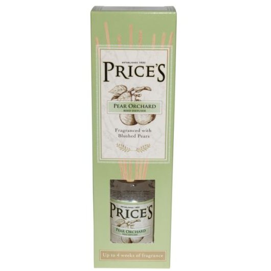 Price's Candles Heritage Pear Orchard Reed Diffuser image of the diffuser in packaging on a white background