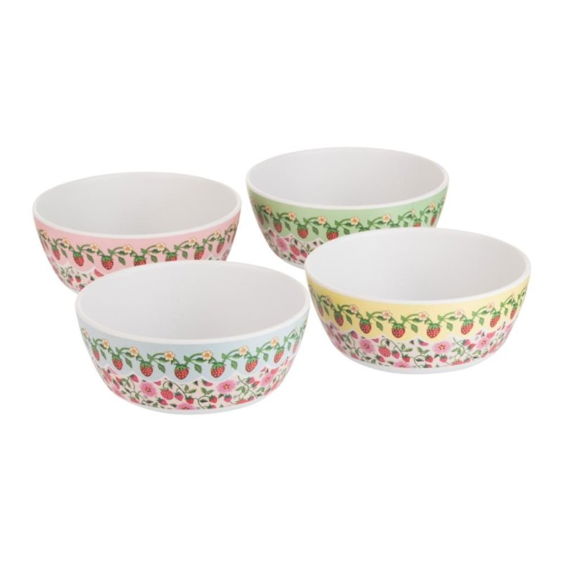 Cath Kidston Strawberry 4pk Melamine Picnic Cereal Bowls