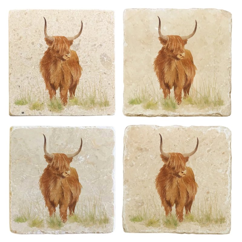 The Humble Hare Hairy Highland Coaster Pair image of the coasters on a white background