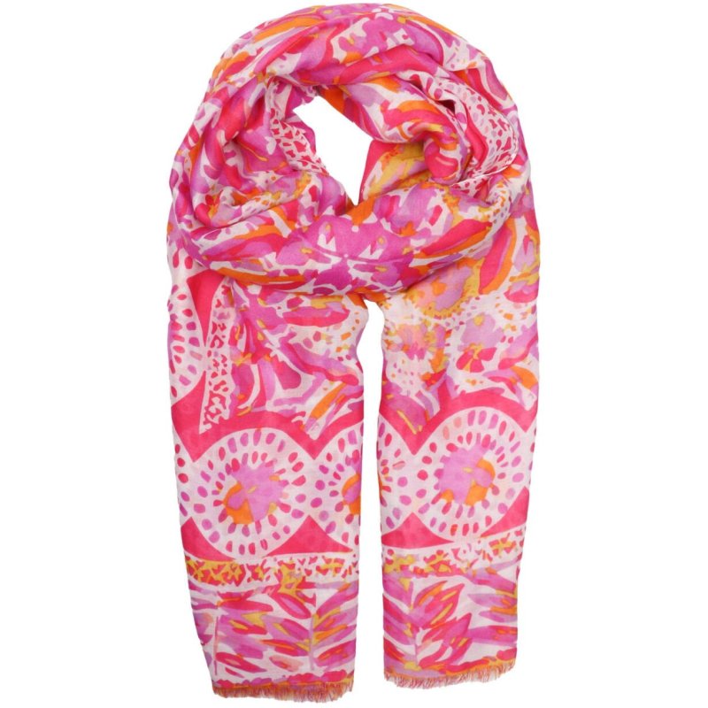 Zelly Hot Pink Watercolour Flower Scarf image of the scarf on a white background