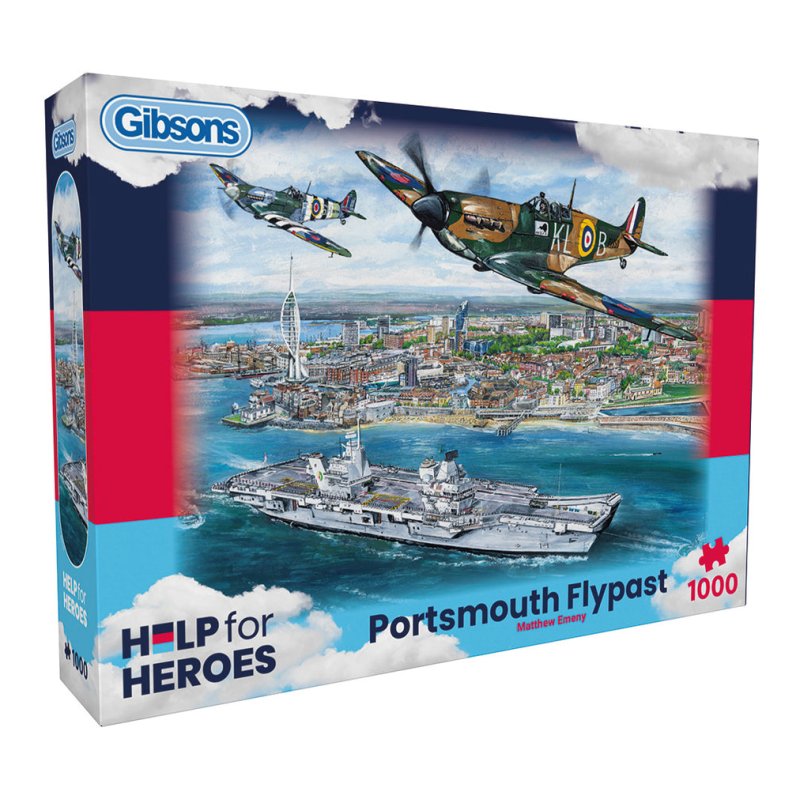 Gibsons Portsmouth Flypast 1000 Piece Puzzle image of the puzzle box on a white background