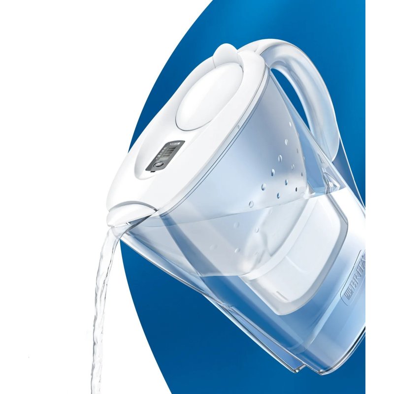 Brita Marella White Water Filter Jug image of the jug on a white and blue background