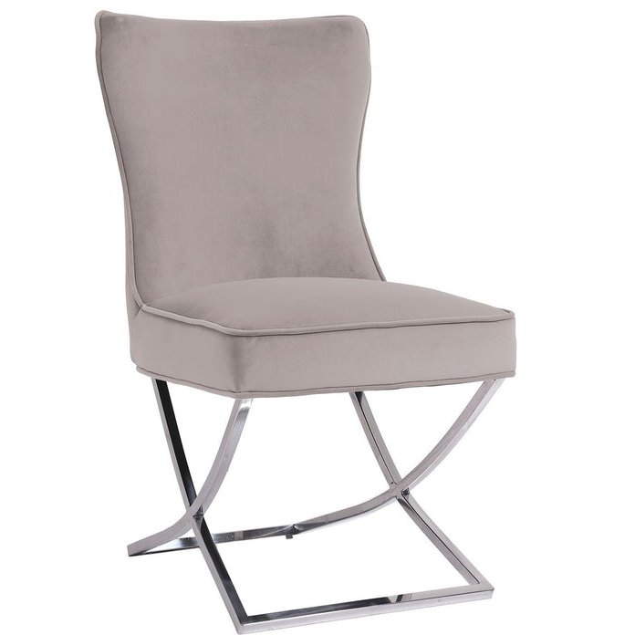 Taupe Velvet Dining Chair angled image of the chair on a white background