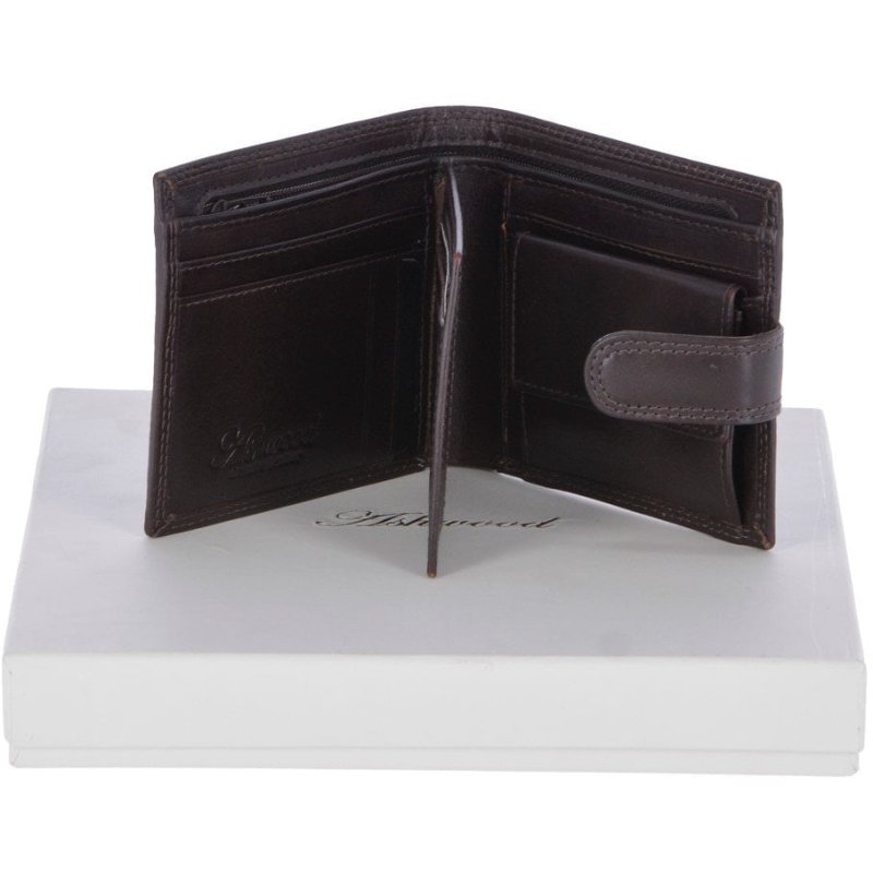 Fonz Leather Mens 8 Card ID Coins And Zip Billfold Tab Wallet Brown