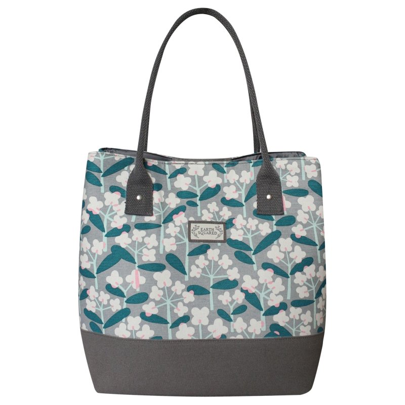 Earth Squared Printed Canvas Grey Slouch Tote