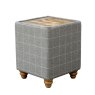 Artisan Side Table in Leather & Grey Wool with Glass Top