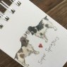 Alex Clark Super Springers Dog Small Spiral Notepad close up of front colour on a wooden table