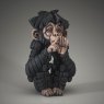 Edge Sculptures Baby Chimpanzee "Speak No Evil" side angle on a grey background