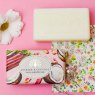 The English Soap Company Vintage Rhubarb and Coconut Soap packaging and soap bar lifestyle