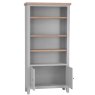 Derwent Grey Large Bookcase front angle of the bookcase with the cupboard doors open on a white background