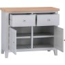 Derwent Grey Standard Sideboard front angle of the sideboard with cupboard doors open on a white background
