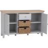 Derwent Grey Large Sideboard front angle of the sideboard with the cupboard doors open on a white background