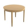 Warwick Oak Round Sunburst Dining Table on Legs side angle and top view of the table on a white background