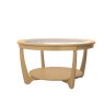 Warwick Oak Glass Round Coffee Table side angle of the coffee table on a white background