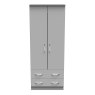 Evelyn 2 Drawer Gents Double Wardrobe Grey Matt front on image of the wardrobe on a white background